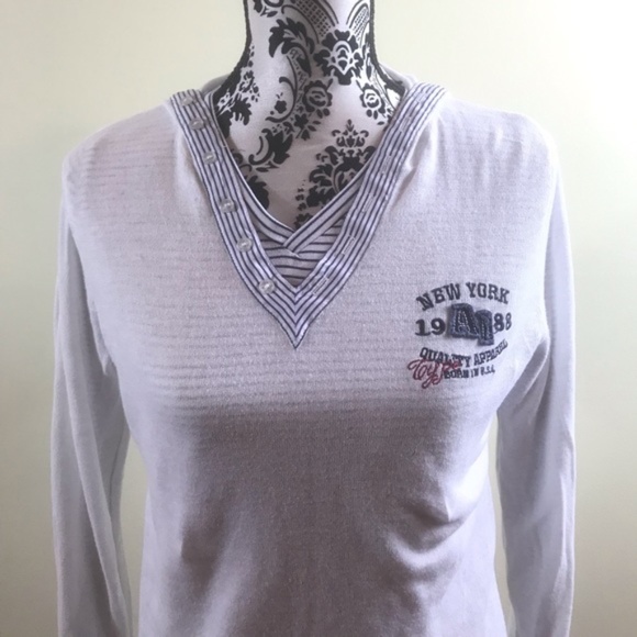 💖MEGA SALE💖Born in the USA Women’s Long Sleeve Double Shirt Size S ALSU00228 - Picture 6 of 6